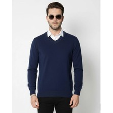 Freedom V Yaka Triko Kazak Yumuşak Dokulu Pamuklu Ince Dokuma, Uzun Kollu Rahat Regular Kalıp - Lacivert