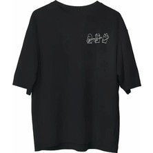 Freedom Bisiklet Yaka Baskılı Oversize T-Shirt - Siyah -