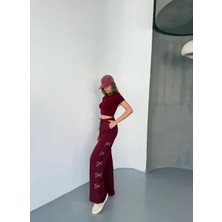 Freedom Osy Modal Yumuşak Dokulu Kumaş Nakış Işlemeli Rahat Bol Paça Eşofman Pantalon - Bordo -