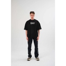 Freedom Bisiklet Yaka Baskılı Oversize T-Shirt - Siyah -