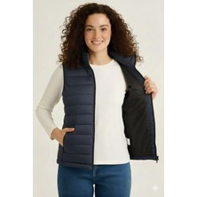 Freedom Kadın Şişme Fermuarlı Su Itici Kapitone Astarlı, Cepli Yelek - Lacivert