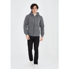 Freedom Tam Fermuarlı Kapşonlu  Sweatshirt - Füme -