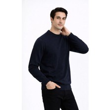 Freedom Bisiklet Yaka Triko Kazak Yumuşak Dokulu Pamuklu Ince Dokuma, Uzun Kollu Rahat Regular Kalıp - Lacivert