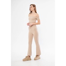 Freedom Kadın Yüksel Bel Fitilli Ispanyol Paça Tayt - Bordo