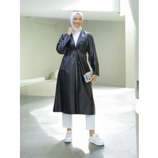 Modamorfo Tünel Bağcıklı Çift Cepli Deri Kap  -Siyah