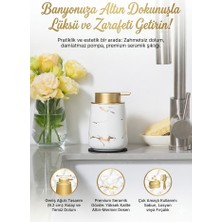 Playtronik Lüks Mermer Desenli Seramik Banyo ve Mutfak Sıvı Sabunluk - Altın Detaylı Banyo ve Mutfak Sıvı Sabunluk