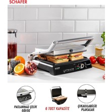 Schafer 2000 Watt Gücünde 6 Dilim Kapasiteli Çıkarılabilir Plakalı 180 Derece Açılabilir Elektrikli Izgara Özellikli Yanmaz Yapışmaz Döküm Tost Makinesi