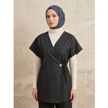 Miostil Yandan Bağlamalı Düğme Detay Yelek-Siyah