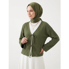 Miostil Ön Bağlamalı Örme Tunik-Haki