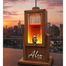 Bk Gift Kişiye Özel Isimli LED Işıklı Ahşap Içecek Dispenseri – Musluklu Işıklı Bar Standı