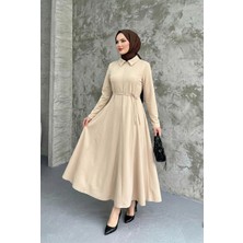 Miostil Yaka Fermuar Detay Elbise-Taş