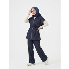 Miostil Yelek Fermuar Detay Pantolon Çımalı Takım-Lacivert