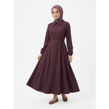 Miostil Yakalı Fermuar Detay Elbise-Bordo