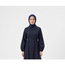 Miostil Yakalı Fermuar Detay Elbise-Lacivert