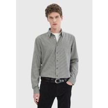 Ramsey Koyu Gri Desenli Casual Fit Uzun Dokuma Casual %100 Pamuk Gömlek