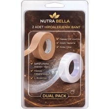 Nutrabella Ipek Kirpik, Eyeliner, Hassas Cilt Uyumlu, Nefes Alabilen |şeffaf + Ten Rengi Medikal Bant 2’li Set