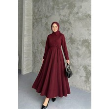 Miostil Yaka Fermuar Detay Elbise-Bordo