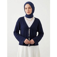 Miostil Ön Bağlamalı Örme Tunik-Lacivert