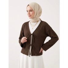Miostil Ön Bağlamalı Örme Tunik-Kahve