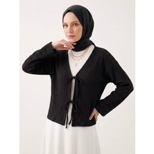Miostil Ön Bağlamalı Örme Tunik-Siyah