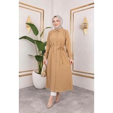 Miostil Arka Roba Omuz Pile Uzun Tunik-Karamel