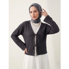 Miostil Ön Bağlamalı Örme Tunik-Antrasit