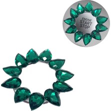 Kristal Damla Taşlı Start Stop Düğme Halkası Yeşil Veralya Tech