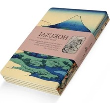 Calperia Hokusai Temalı A5 4'lü Çizgisiz Defter Seti, 256 Sayfa, Esnek Kapak