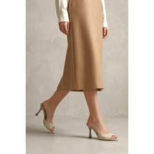 Gökhan Talay Zafira Esnek Yumuşak Kaymaz Taban (8 Cm) Bej Cilt Kadın Topuklu Terlik