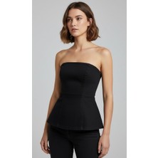 Denim Straplez Fermuarlı Siyah Büstiyer