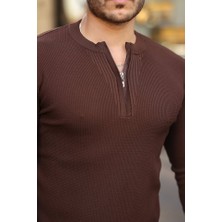 Bi Baksana Erkek Fermuarlı Bisiklet Yaka Dokulu Uzun Kollu Triko