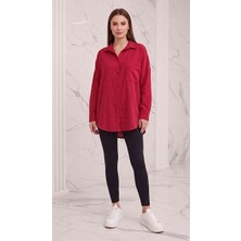 Stilera Kadın Keten Gömlek Cep Detaylı Oversize Standart Beden Yazlık