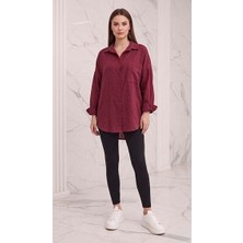 Stilera Kadın Keten Gömlek Cep Detaylı Oversize Standart Beden Yazlık