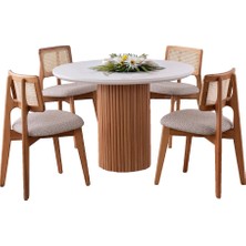 Dekorew Zahara Masa 4 Sandalyeli Takım 100CM Yuvarlak Tabla-Gürgen Ağacı-Bohem Tarz-Inegöl Mobilyası