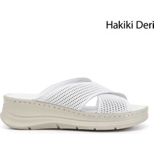 Gönderi(r) Kadın Beyaz  Dolgu Taban Hakiki Deri Terlik