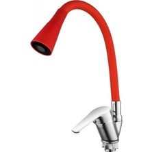 MiraLive Oynar Başlıklı Çelik Spiral Üzeri Silikon Kaplama Musluk Başlığı Kobra Fonksiyonlu Musluk - Kırmızı