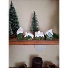 Dekorasyon Bahçesi 4’lü Mini Noel Evi Seti – Taş Tozundan El Boyaması Dekoratif Yılbaşı Köyü Figürleri