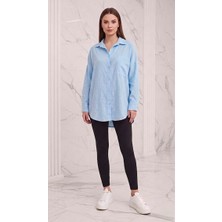 Stilera Kadın Keten Gömlek Cep Detaylı Oversize Standart Beden Yazlık