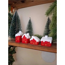 Dekorasyon Bahçesi 4’lü Mini Noel Evi Seti – Taş Tozundan El Boyaması Dekoratif Yılbaşı Köyü Figürleri