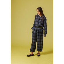 Nisan Triko Ekose Desenli Oversıze Gömlek