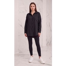 Stilera Kadın Keten Gömlek Cep Detaylı Oversize Standart Beden Yazlık