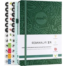 Calperia Tarihsiz Haftalık Planlayıcı - Deri Kapak, Etnik Desen, Yeşil