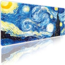 Calperia Kaymaz Oyun Klavye Mouse Pad 70X30CM - Van Gogh Yıldızlı Gece Tasarımı