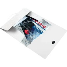 Calperia Ince Lastikli Dosya - Metalik Beyaz, A4 Kapasite