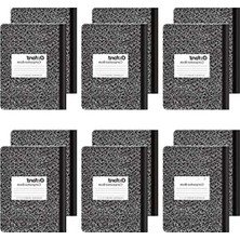 Calperia Kolej Çizgili Kompozisyon Not Defteri - 100 Yaprak, Siyah Mermer Kapak