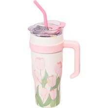 Calperia Pembe Lale Desenli Paslanmaz Çelik Termos - 1200ML