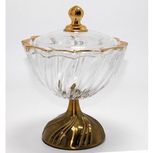 MiraLive Metal Ayaklı Kristal Cam Şekerlik Gold Detaylı Sunumluk