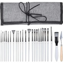 Calperia 24 Parça Akrilik ve Yağlıboya Fırça Seti, Sentetik Kıllı, Ahşap Saplı, Kanvas Çantalı