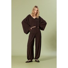 Nisan Triko Korsajlı Balon Pantolon