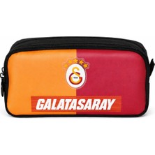 Galatasaray Lisanslı Çift Bölmeli Parçalı Desen Kalemlik - Rubber Logolu Su Itici Kumaşlı Kalem Kutusu